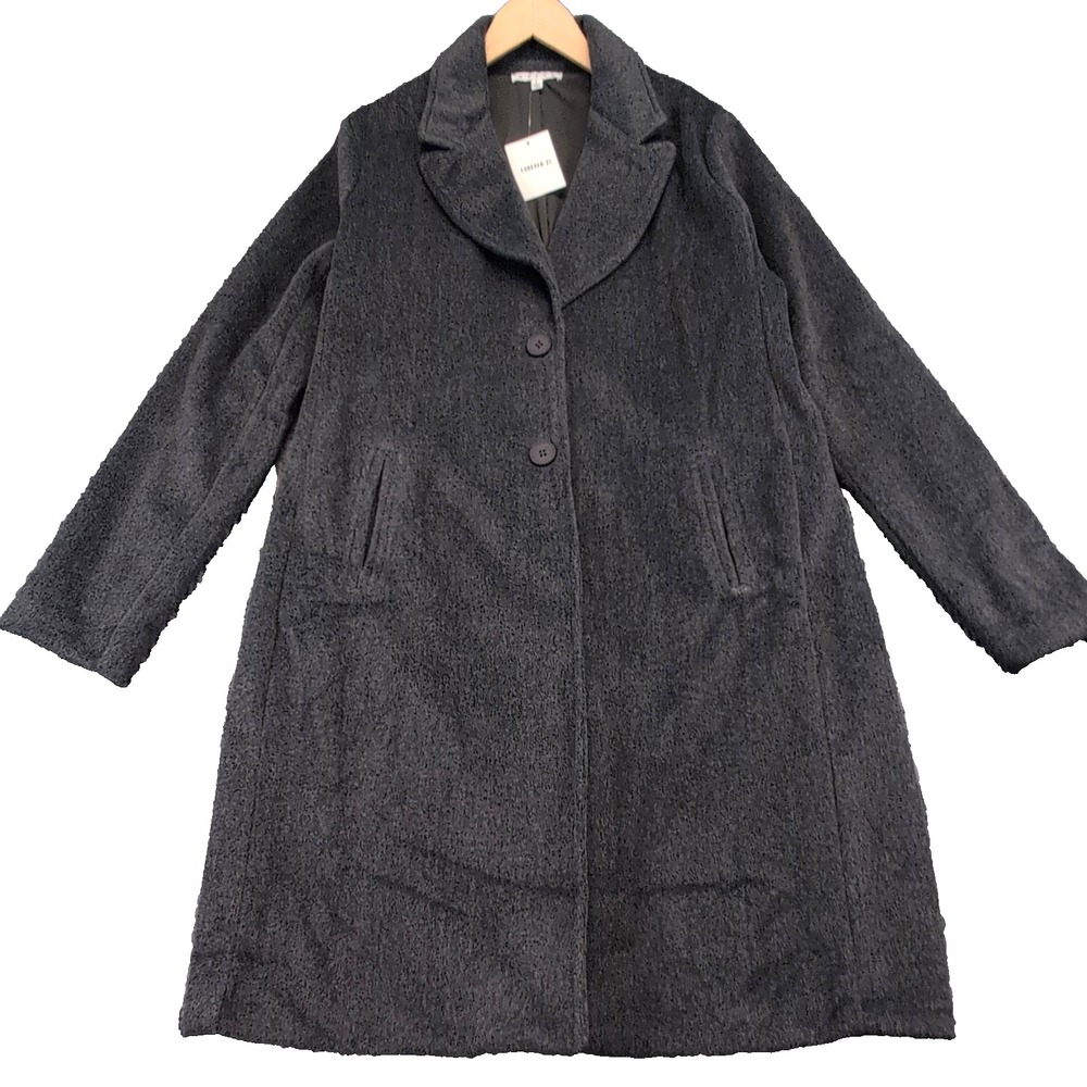 NEW Forever 21 HYFVE Charcoal Solid Button Front Lined Long Overcoat Women's L